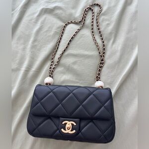 CHANEL fall 2024 Lambskin Brushed Mini Square Pearl Flap Bag Gold Hardware